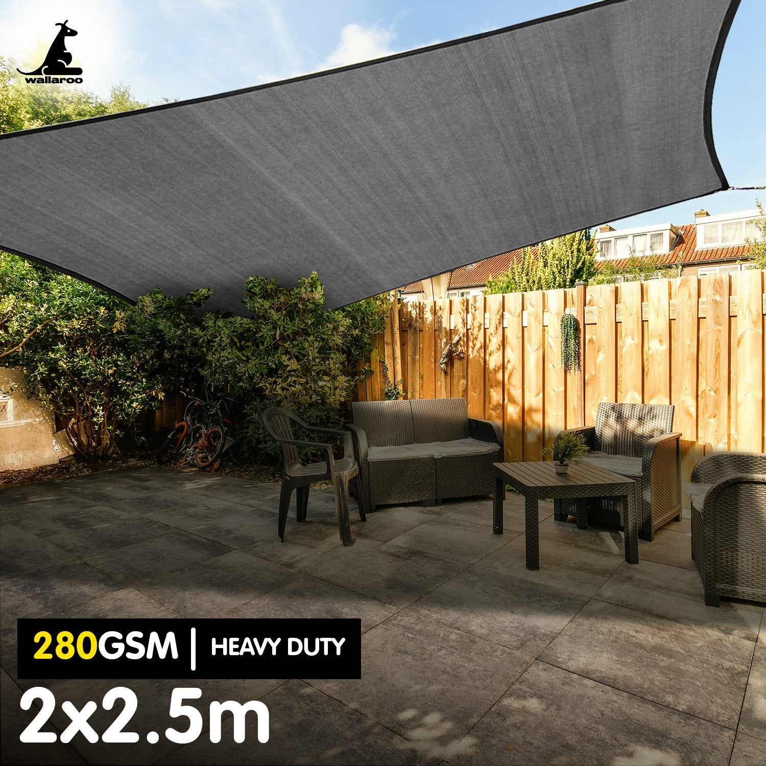 280gsm Outdoor Sun Shade Sail Canopy Grey - 2m X 2.5m