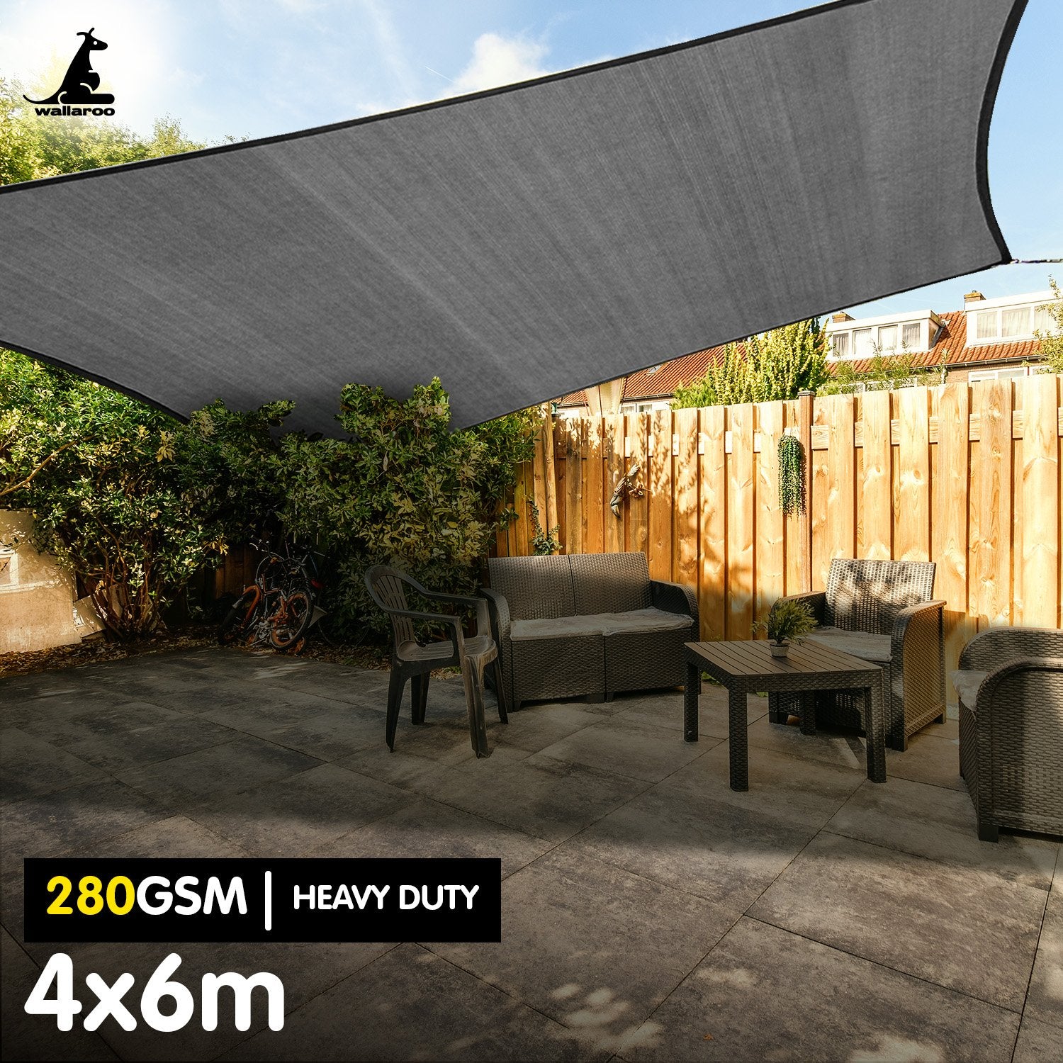 280gsm Outdoor Sun Shade Sail Canopy Grey - 4m X 6m
