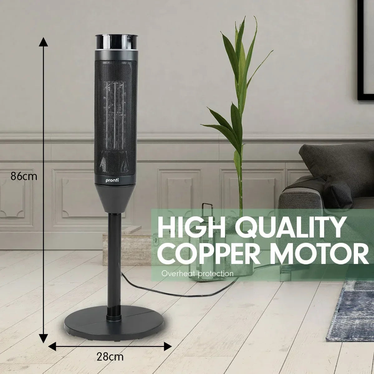 Ceramic Tower Heater – 2000W, Remote, Oscillating, Thermostat & Timer, 86cm