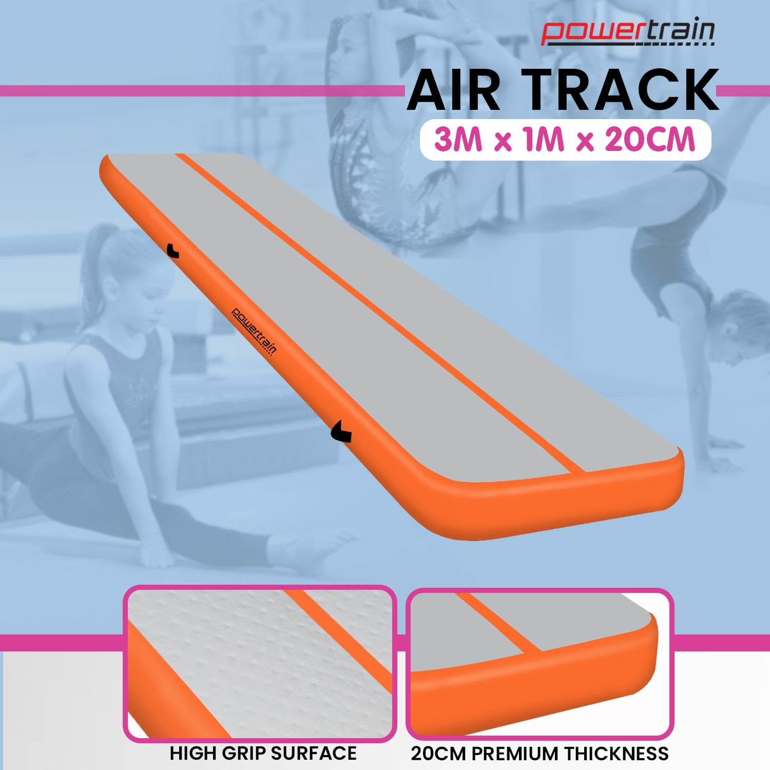 Airtrack 20cm Thick 3m x 1m Inflatable Gymnastics Tumbling Mat Air Track - Orange