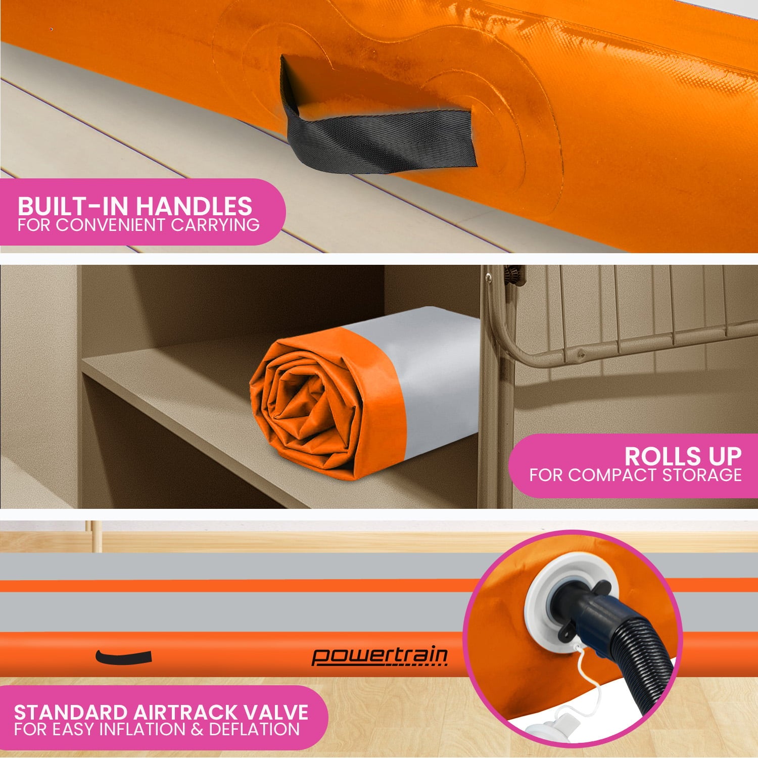 Airtrack 20cm Thick 3m x 1m Inflatable Gymnastics Tumbling Mat Air Track - Orange