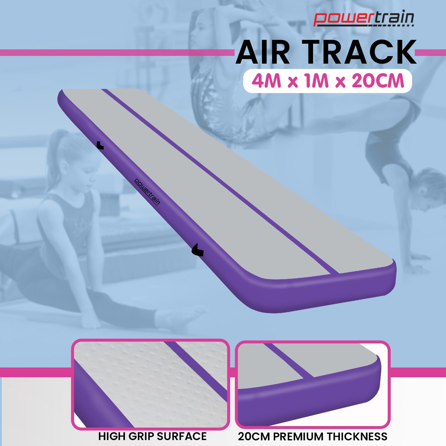 Airtrack 20cm Thick 4m x 1m Inflatable Gymnastics Tumbling Mat Air Track - Purple