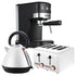 Breakfast Set with Rose Gold Kettle & Toaster with 1.2L Espresso Machine - White