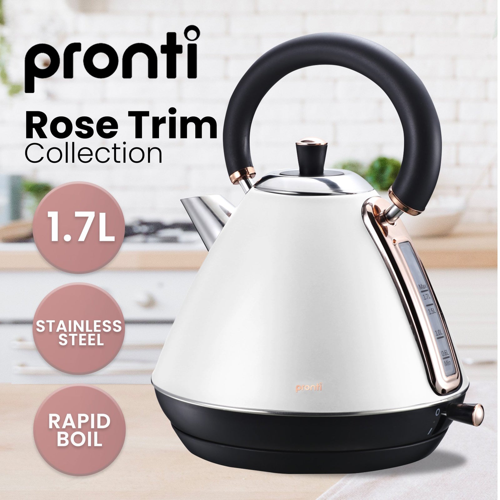 Breakfast Set with Rose Gold Kettle & Toaster with 1.2L Espresso Machine - White