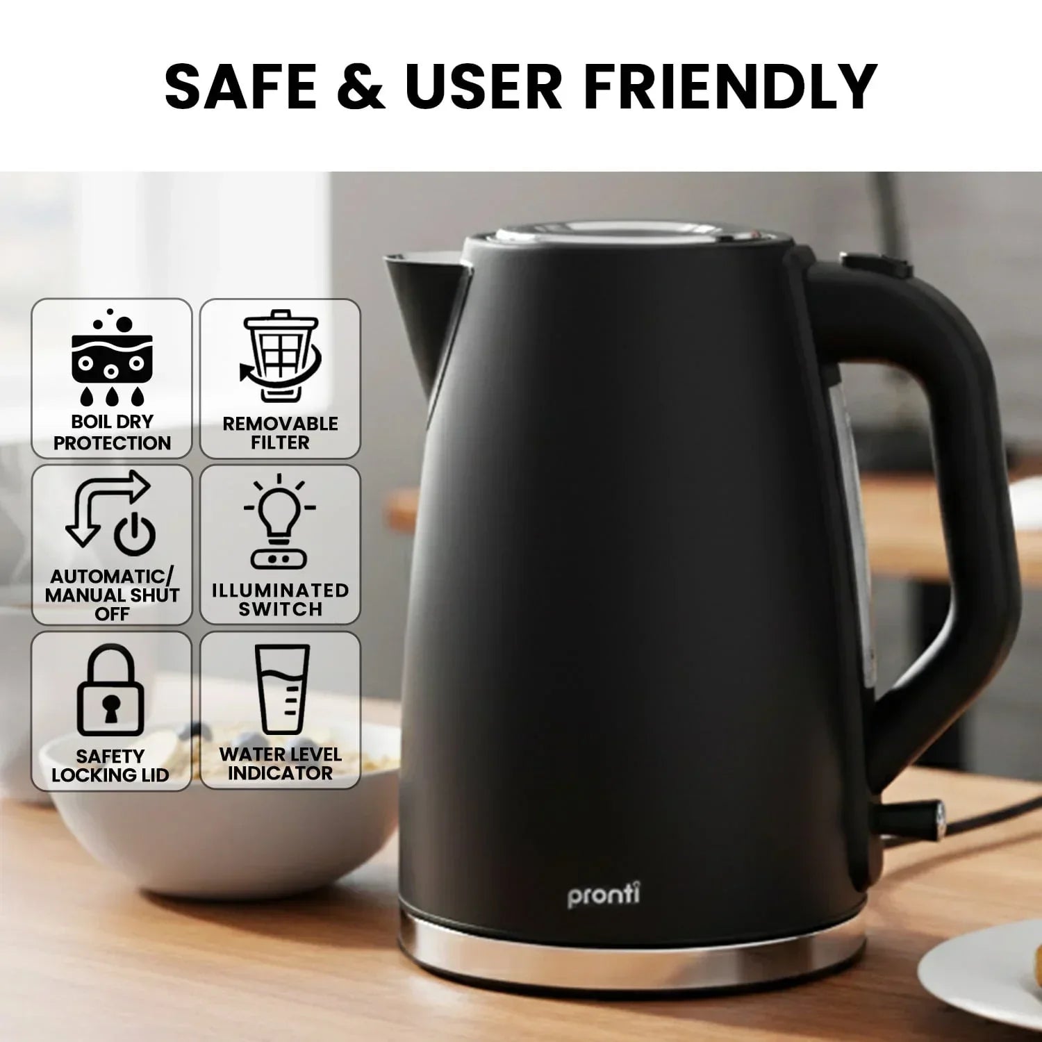 Silver Noir Collection 1.7L Electric Kettle