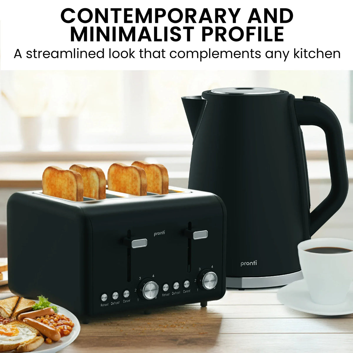 Silver Noir 4-Slice Toaster and 1.7L Kettle Bundle, Stainless Steel