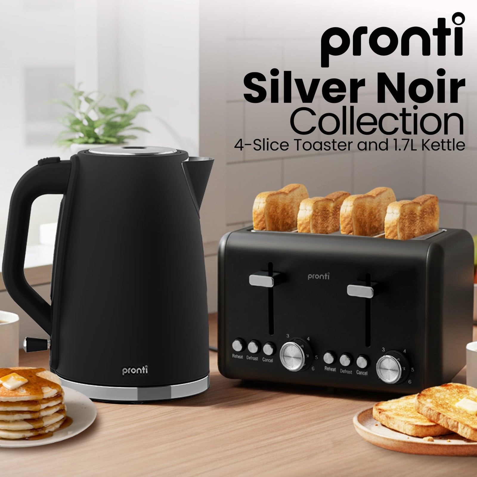 Silver Noir Collection 4 Slice Toaster and Kettle Bundle
