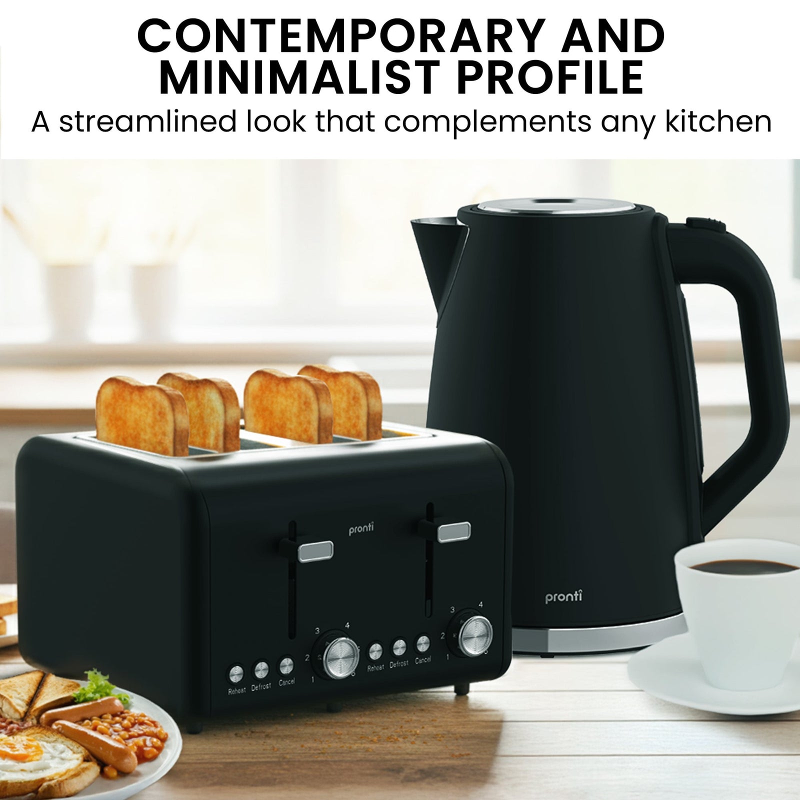 Silver Noir Collection 4 Slice Toaster and Kettle Bundle