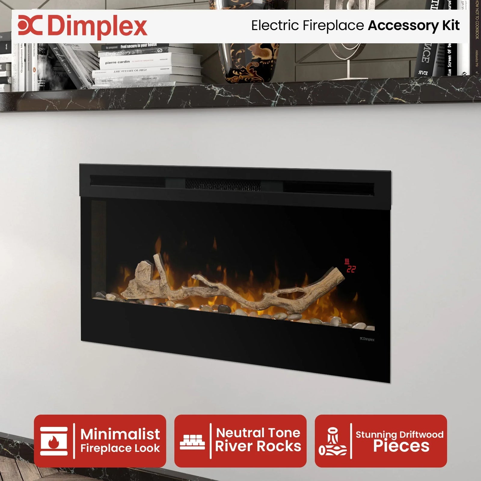 34-inch Linear Fireplace Driftwood and River Rock Accessory Package