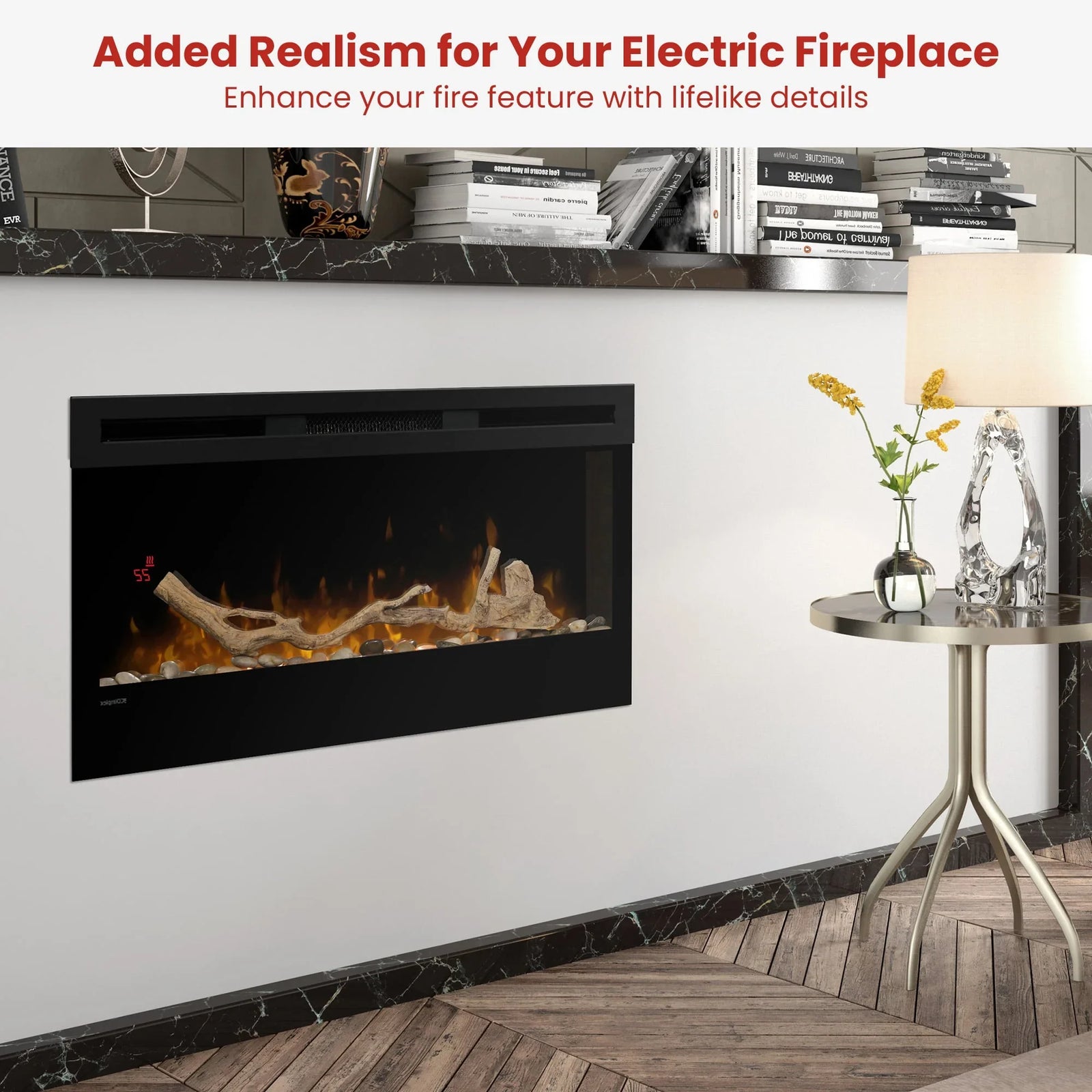 34-inch Linear Fireplace Driftwood and River Rock Accessory Package