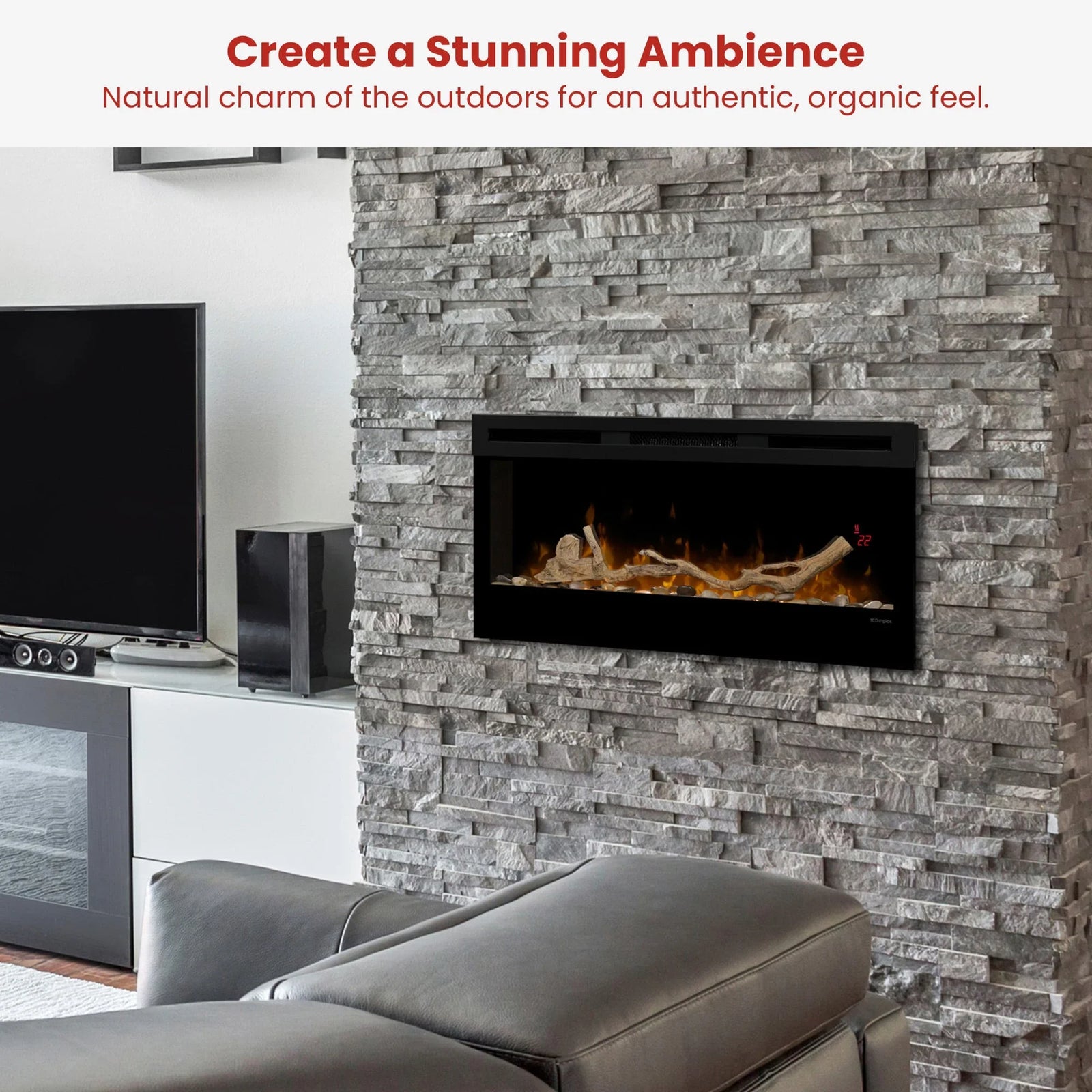 34-inch Linear Fireplace Driftwood and River Rock Accessory Package
