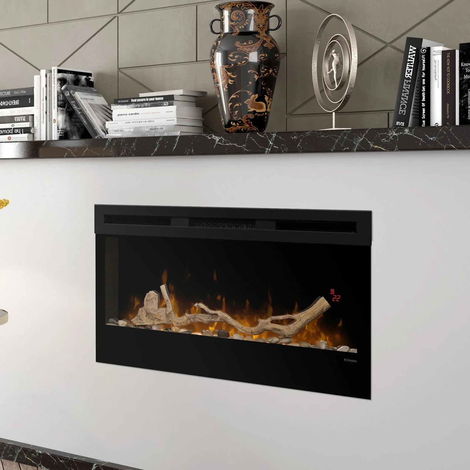 34-inch Linear Fireplace Driftwood and River Rock Accessory Package