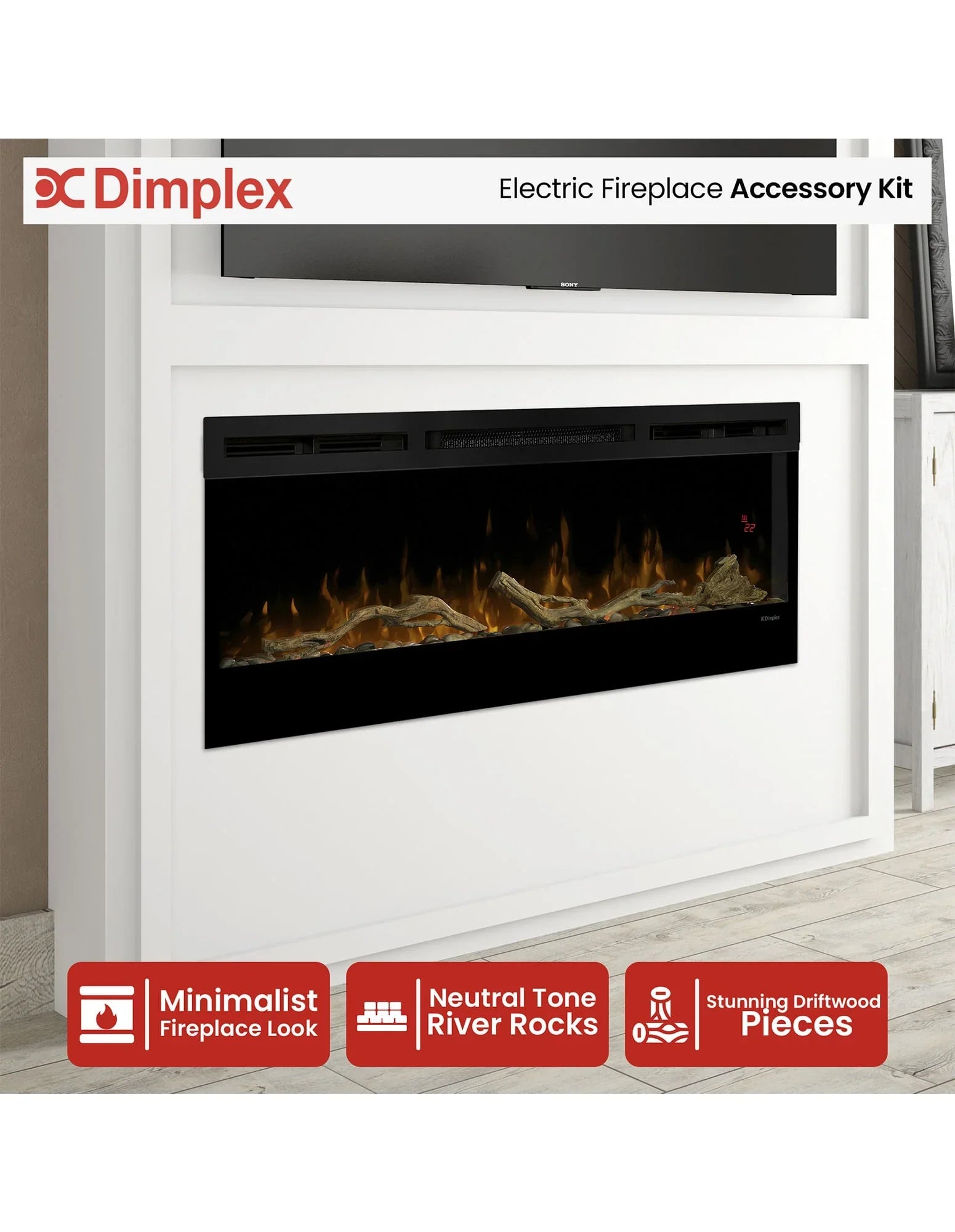 50-inch Linear Fireplace Driftwood and River Rock Accessory Package