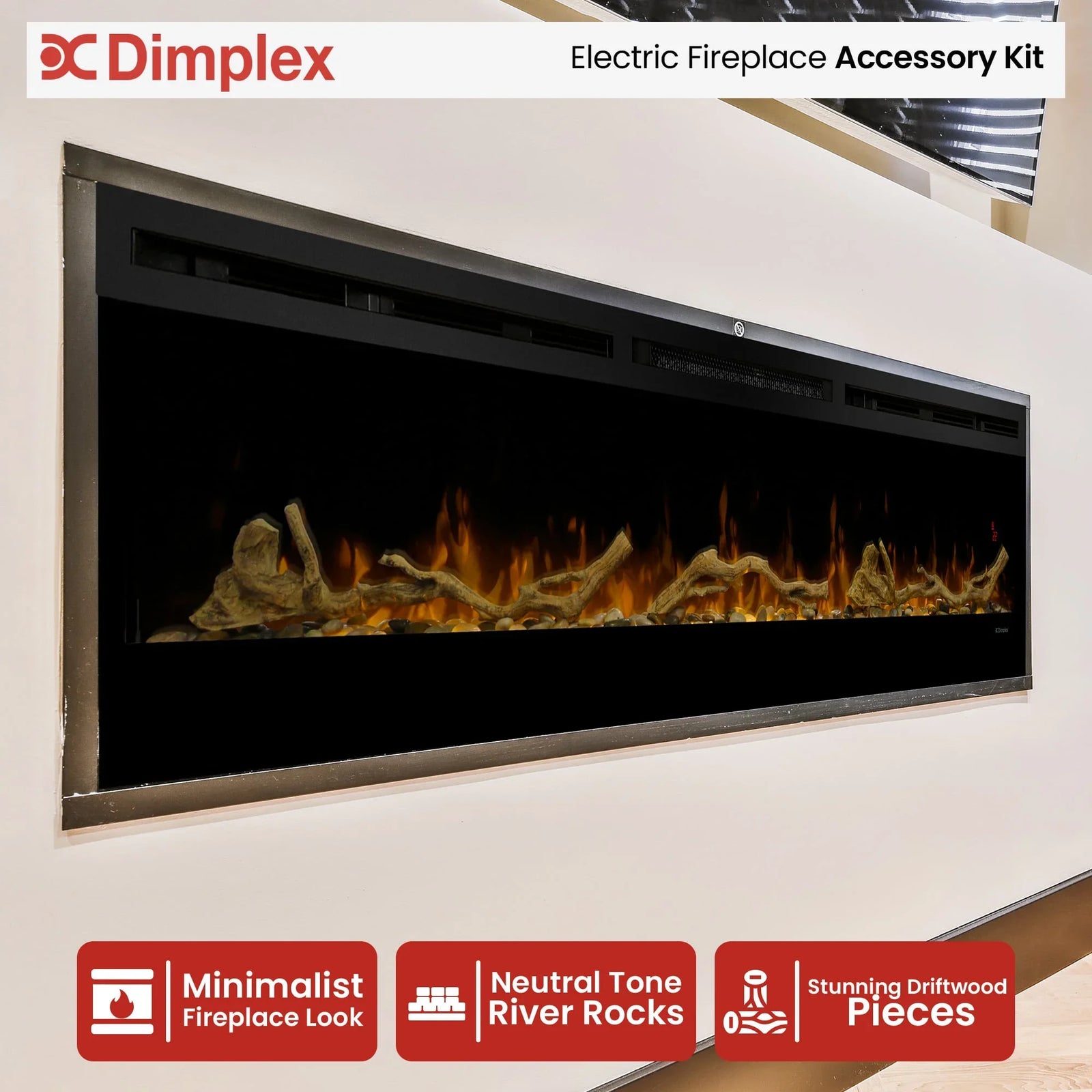 74-inch Linear Fireplace Driftwood and River Rock Accessory Package