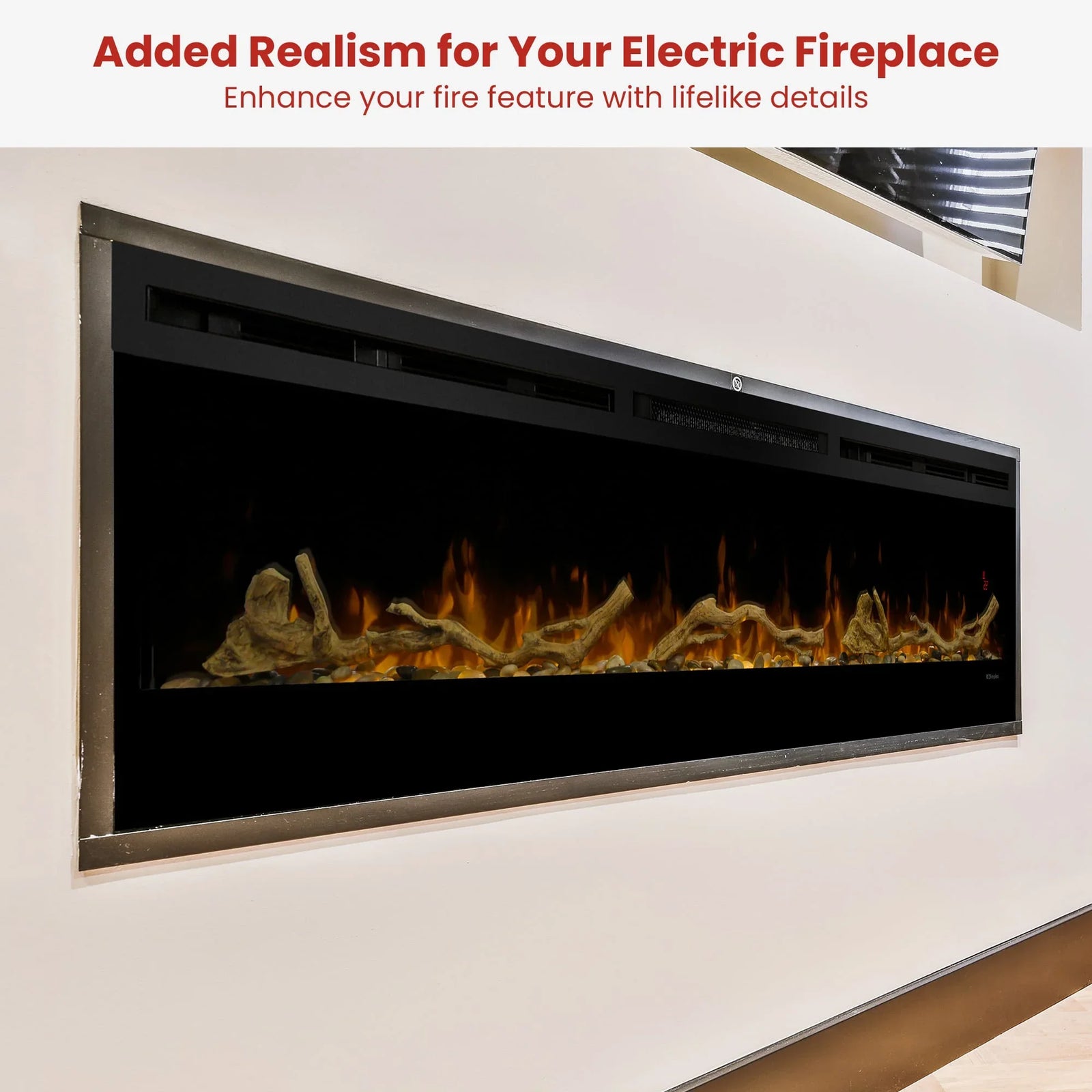 74-inch Linear Fireplace Driftwood and River Rock Accessory Package