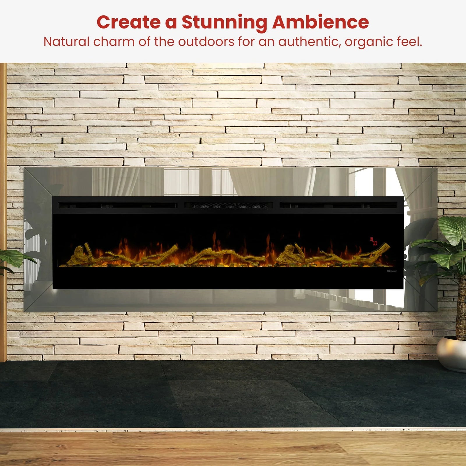 74-inch Linear Fireplace Driftwood and River Rock Accessory Package