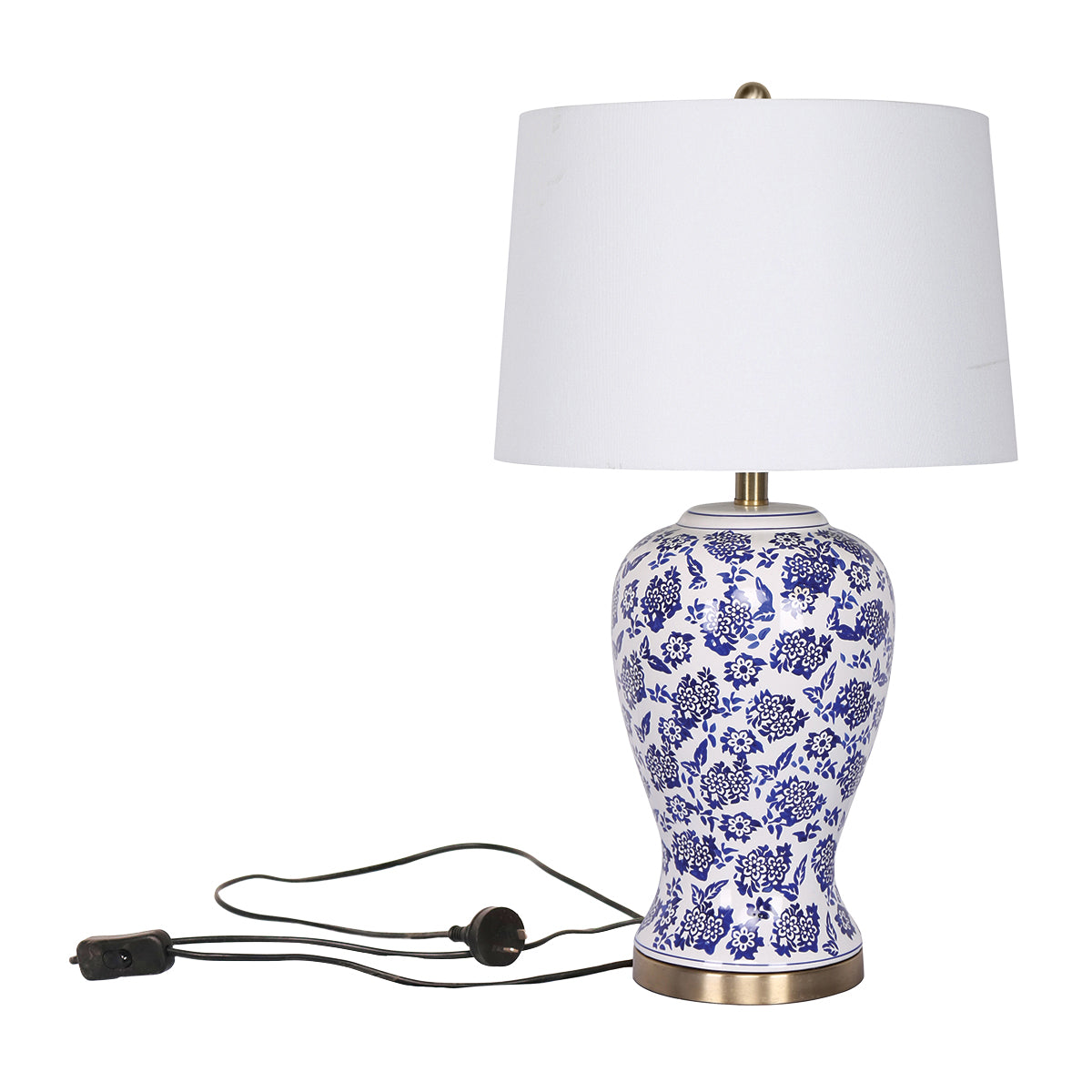 Sarantino Hand-Painted Floral Ceramic Table Lamp with Cotton Drum Shade Bedside Light for Bedroom Living Room