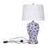 Sarantino Hand-Painted Floral Ceramic Table Lamp with Cotton Drum Shade Bedside Light for Bedroom Living Room