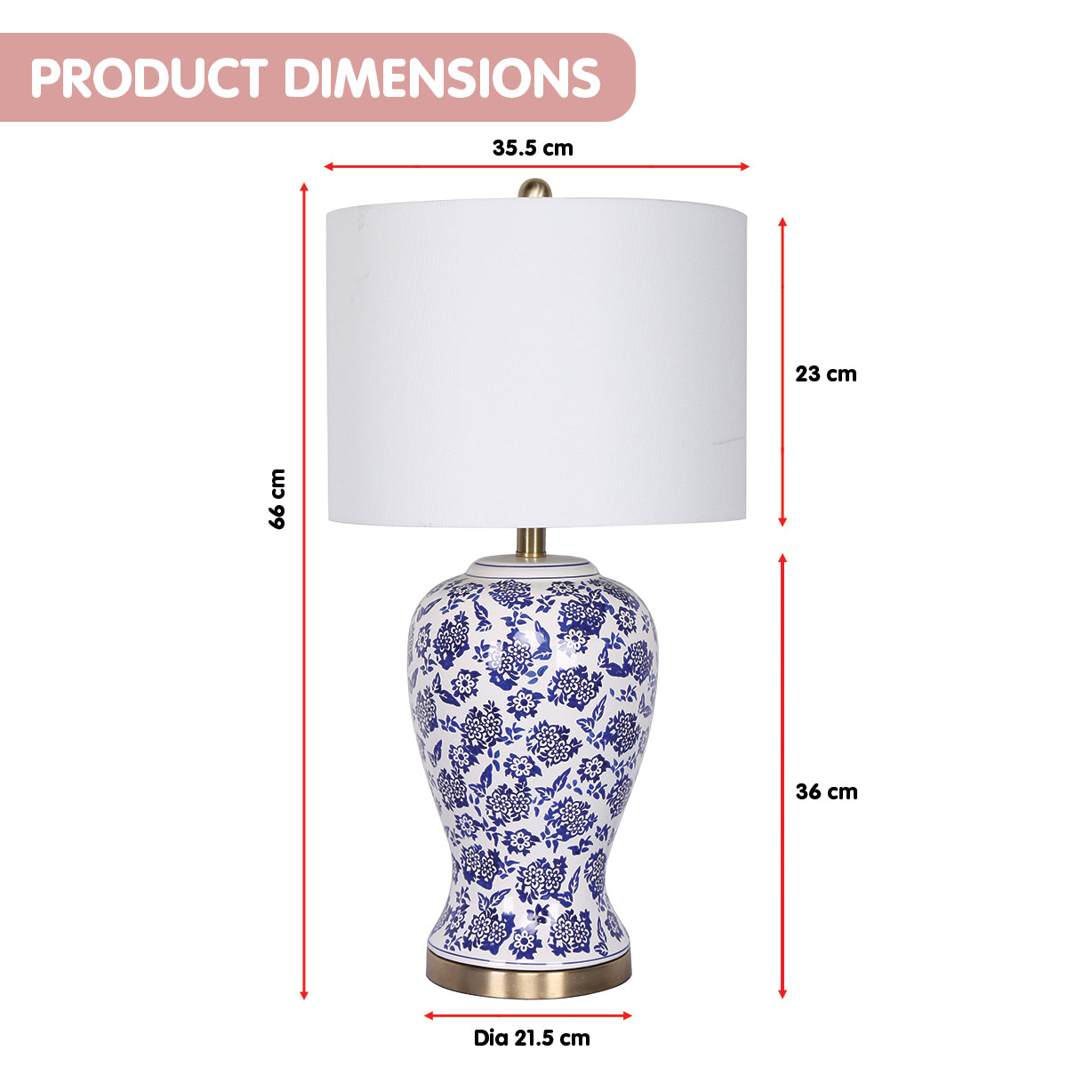Sarantino Hand-Painted Floral Ceramic Table Lamp with Cotton Drum Shade Bedside Light for Bedroom Living Room