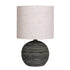 Sarantino Ceramic Table Lamp Striped Antique Black Globe Base with Beige Fabric Drum Shade Bedside Nightstand Light