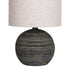 Sarantino Ceramic Table Lamp Striped Antique Black Globe Base with Beige Fabric Drum Shade Bedside Nightstand Light