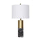 Sarantino Modern Faux Black Marble Table Lamp with Gold Brass Base & White Fabric Drum Shade
