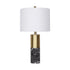 Sarantino Modern Faux Black Marble Table Lamp with Gold Brass Base & White Fabric Drum Shade