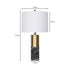 Sarantino Modern Faux Black Marble Table Lamp with Gold Brass Base & White Fabric Drum Shade