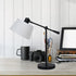 Sarantino Adjustable Black Metal Table Lamp with White Linen Fabric Shade Modern Bedside Desk Reading Light