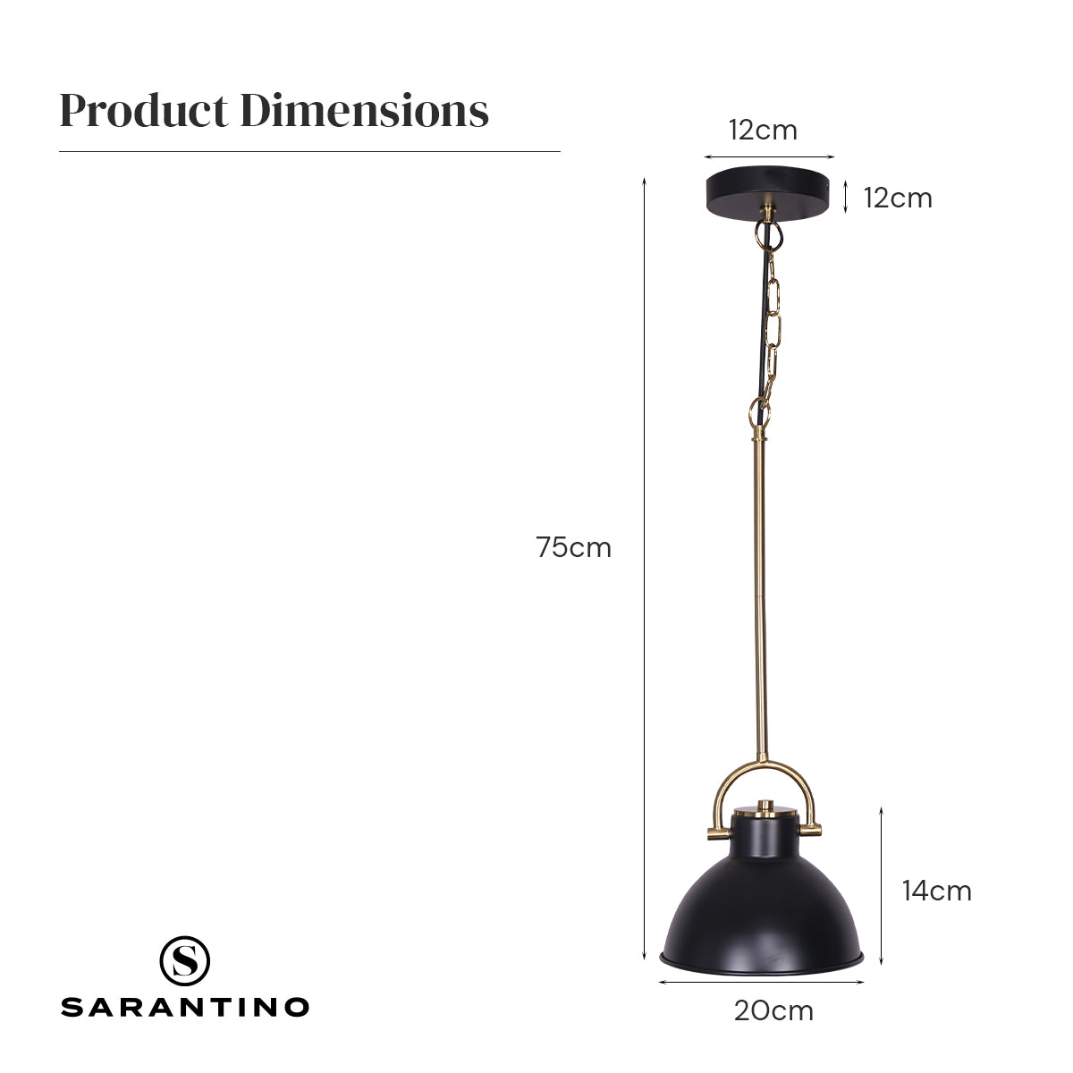 Black and Gold Pendant Light  Adjustable Sloped Ceiling 140cm