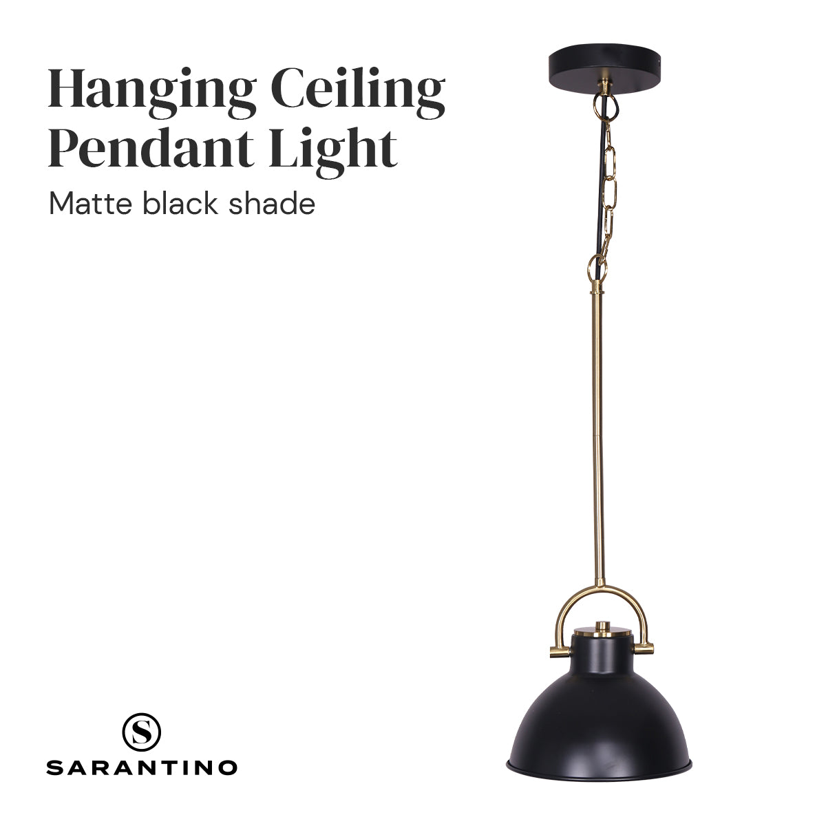 Black and Gold Pendant Light  Adjustable Sloped Ceiling 140cm