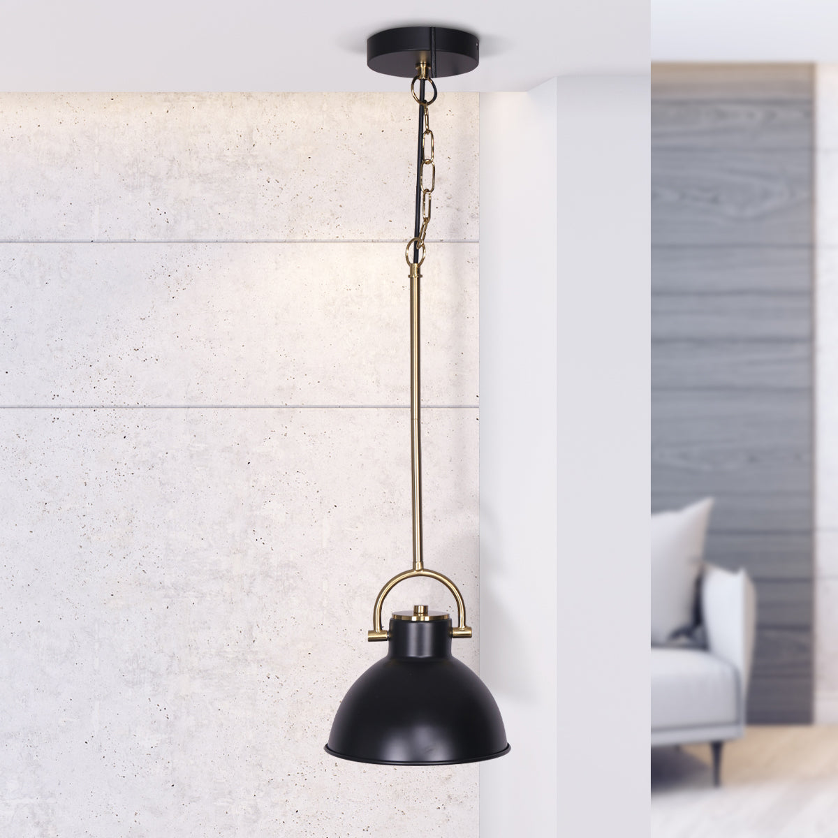 Black and Gold Pendant Light  Adjustable Sloped Ceiling 140cm