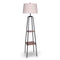 Industrial Etagere Floor Lamp with Wood-Effect Metal Shelves, Cream Linen