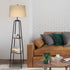 Industrial Etagere Floor Lamp with Wood-Effect Metal Shelves, Cream Linen