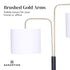 Sarantino Modern Black & Gold Task Floor Lamp with Adjustable White Linen Shade Standing Light for Living Room