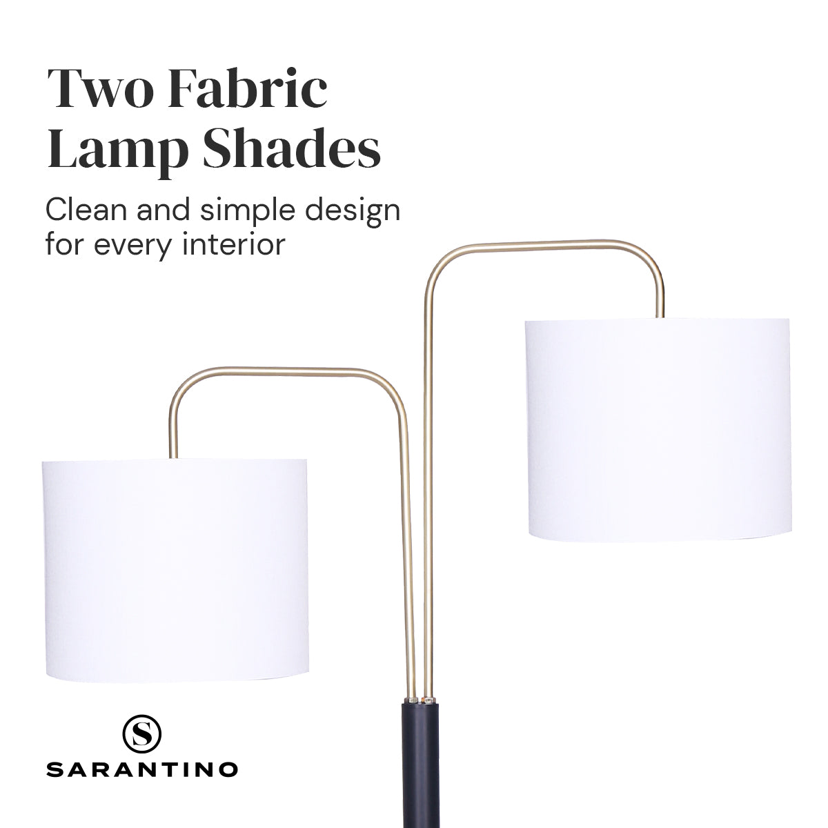 Sarantino Modern Black & Gold Task Floor Lamp with Adjustable White Linen Shade Standing Light for Living Room