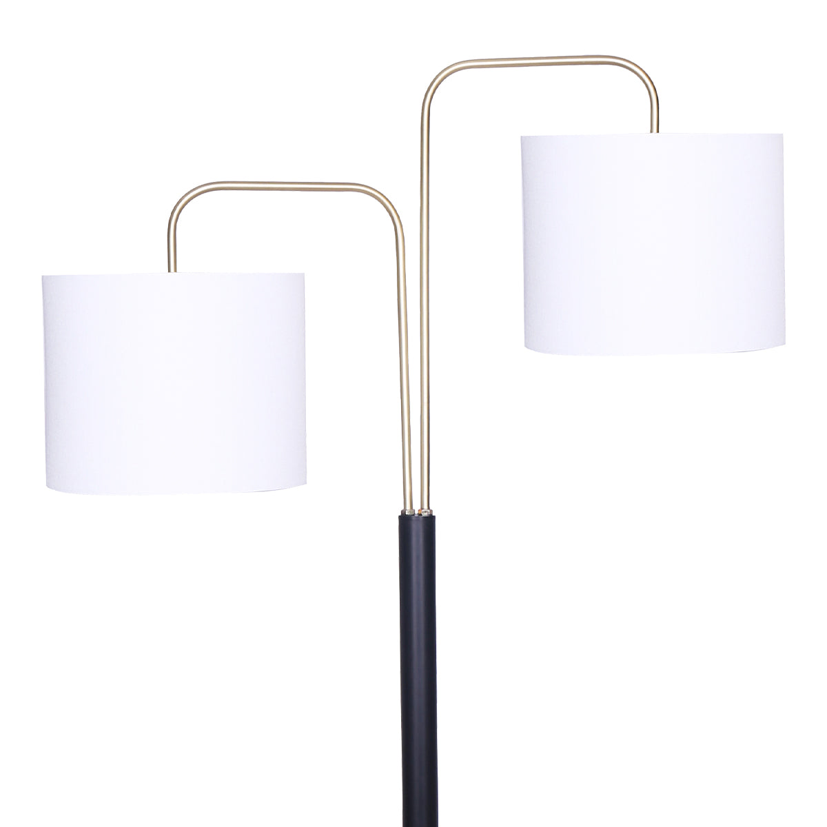 Sarantino Modern Black & Gold Task Floor Lamp with Adjustable White Linen Shade Standing Light for Living Room