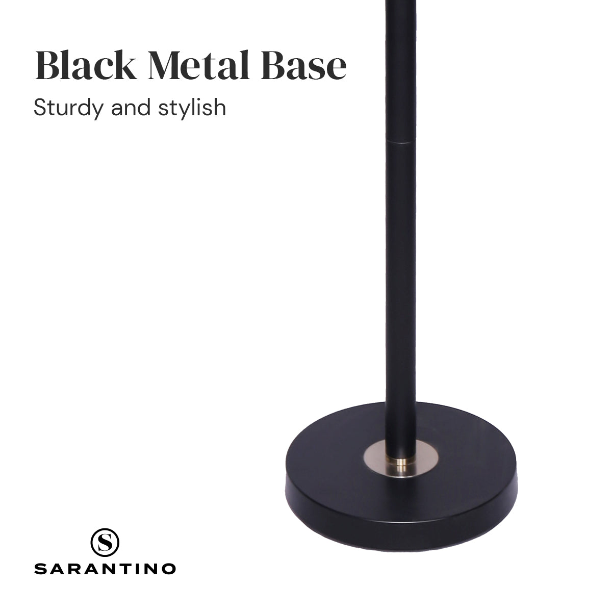Sarantino Modern Black & Gold Task Floor Lamp with Adjustable White Linen Shade Standing Light for Living Room