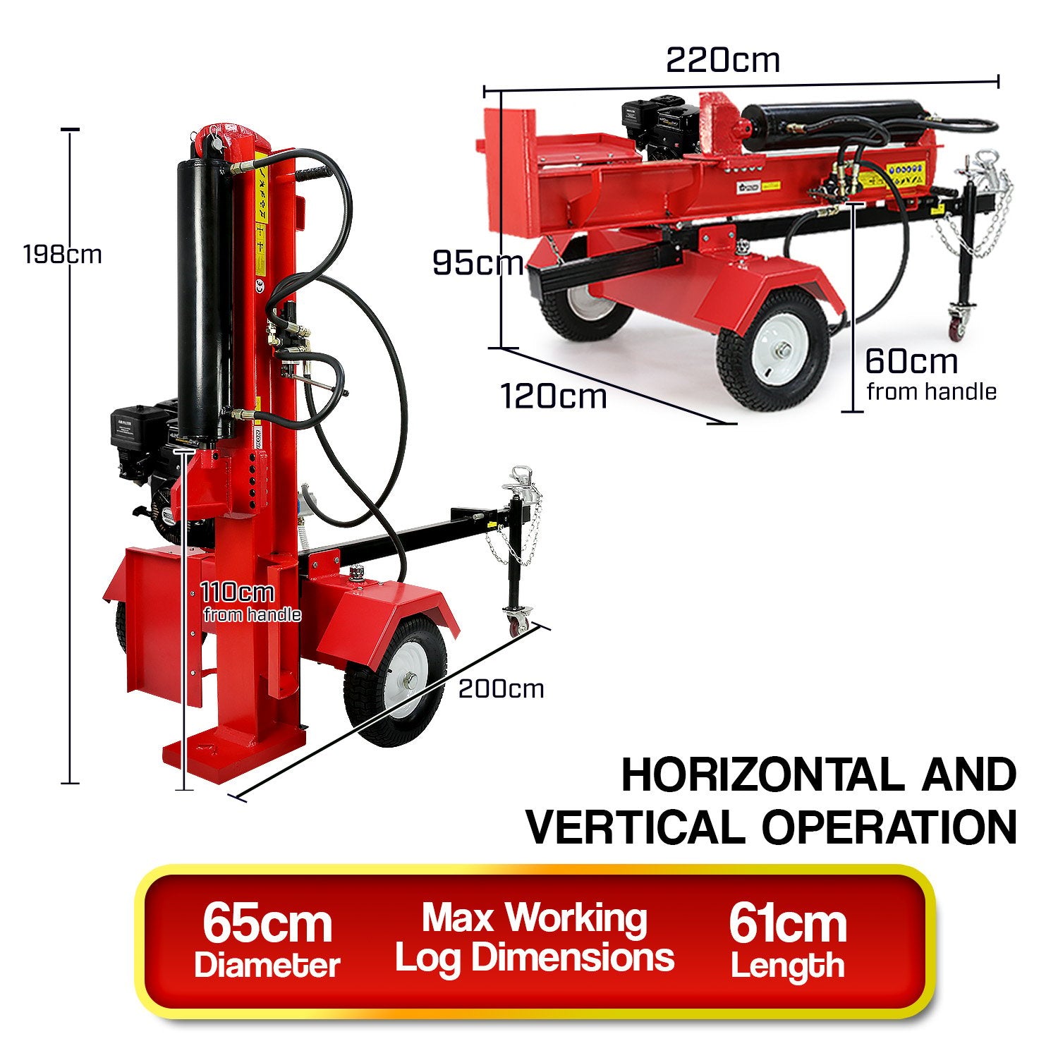 60 Ton 420cc Hydraulic Log Splitter Petrol Engine Wood Firewood Cutter