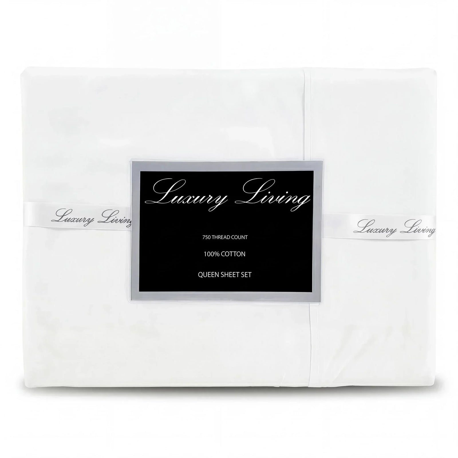 750 Thread Count Pure Cotton Queen Bed Sheet Set 4 Piece Gift Pack - White