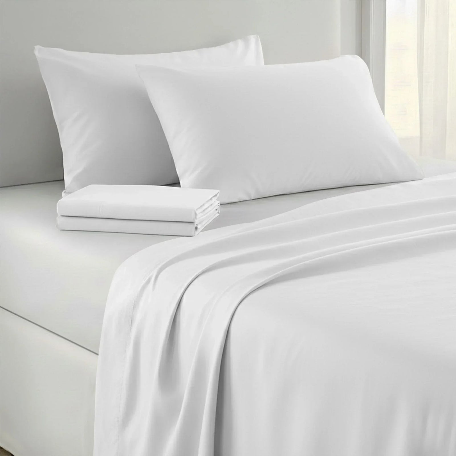 750 Thread Count Pure Cotton Queen Bed Sheet Set 4 Piece Gift Pack - White