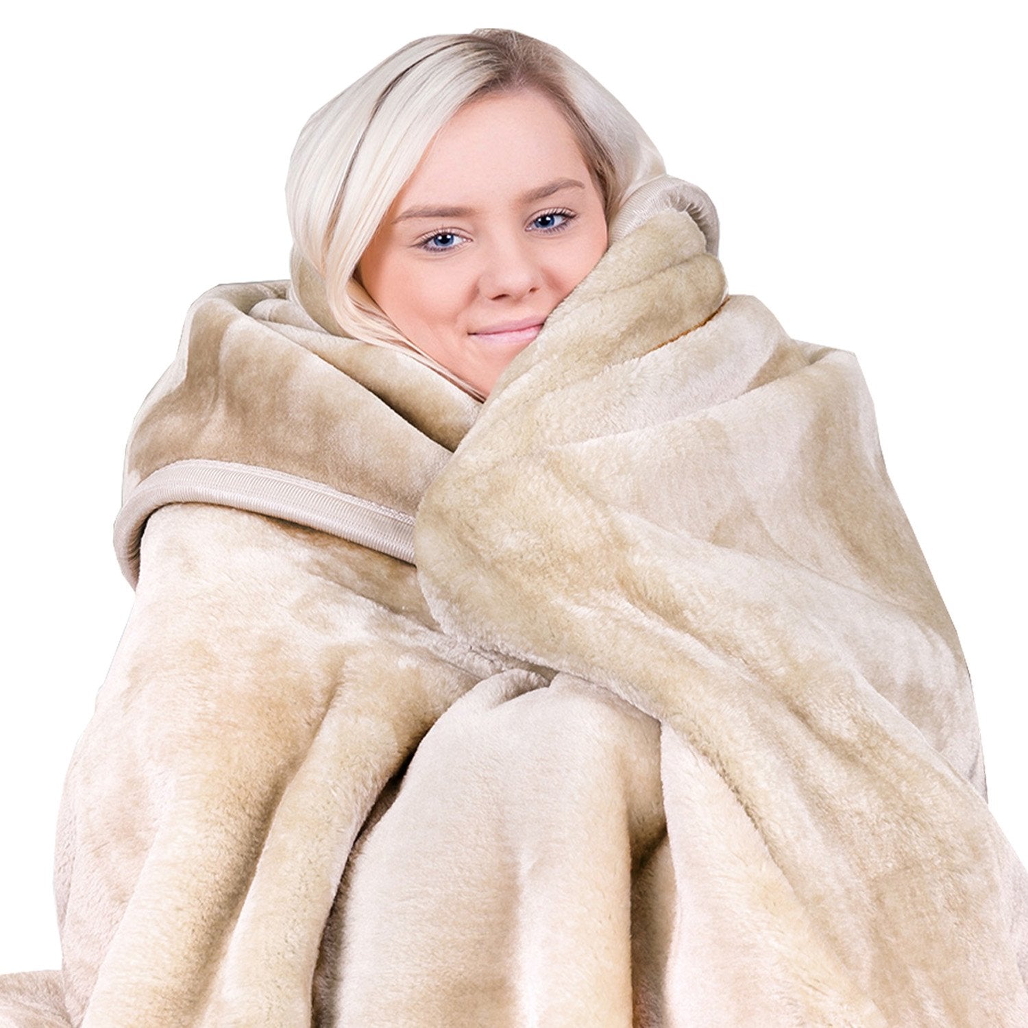 Mink Blanket Double Sided 600GSM Queen Size Beige