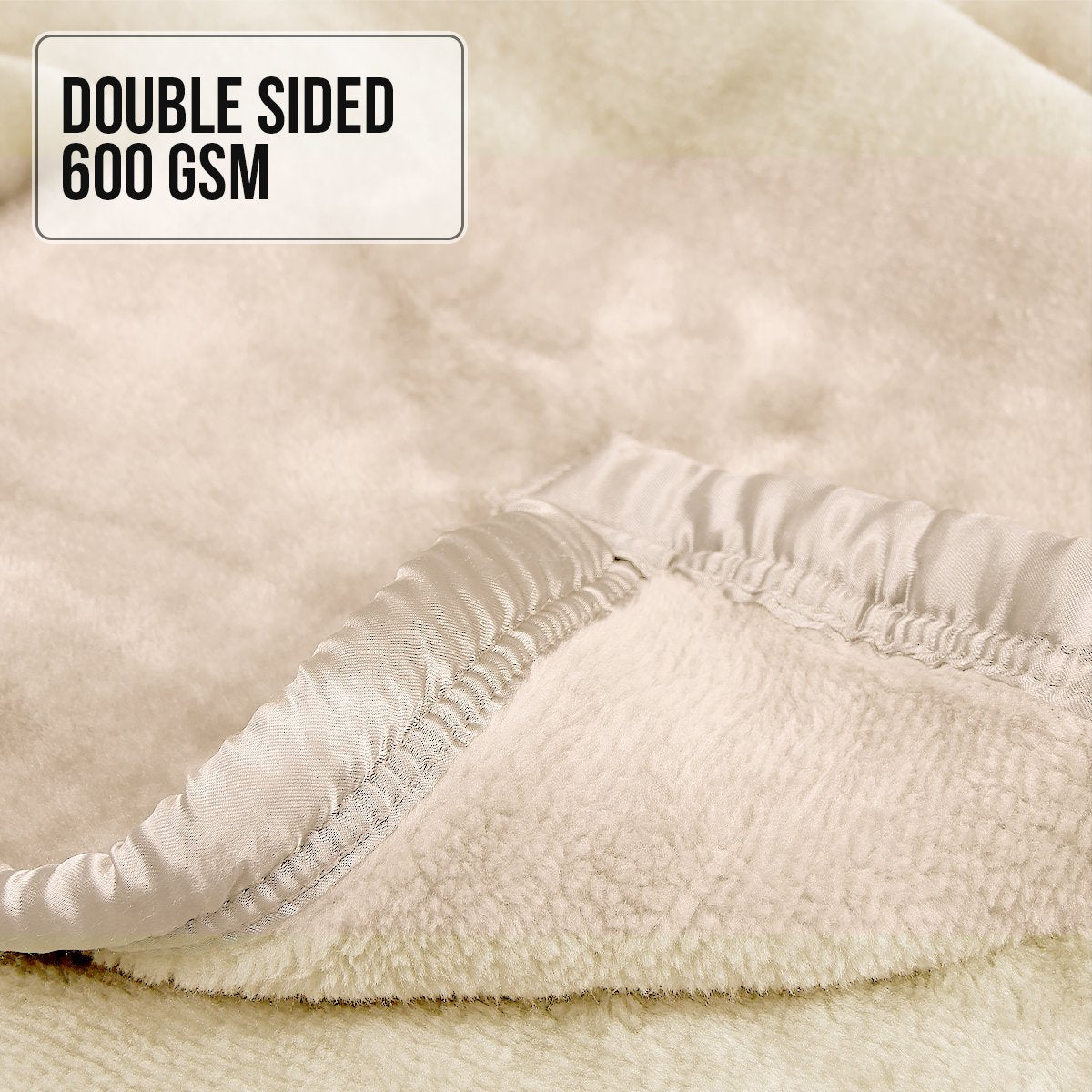 Mink Blanket Double Sided 600GSM Queen Size Beige