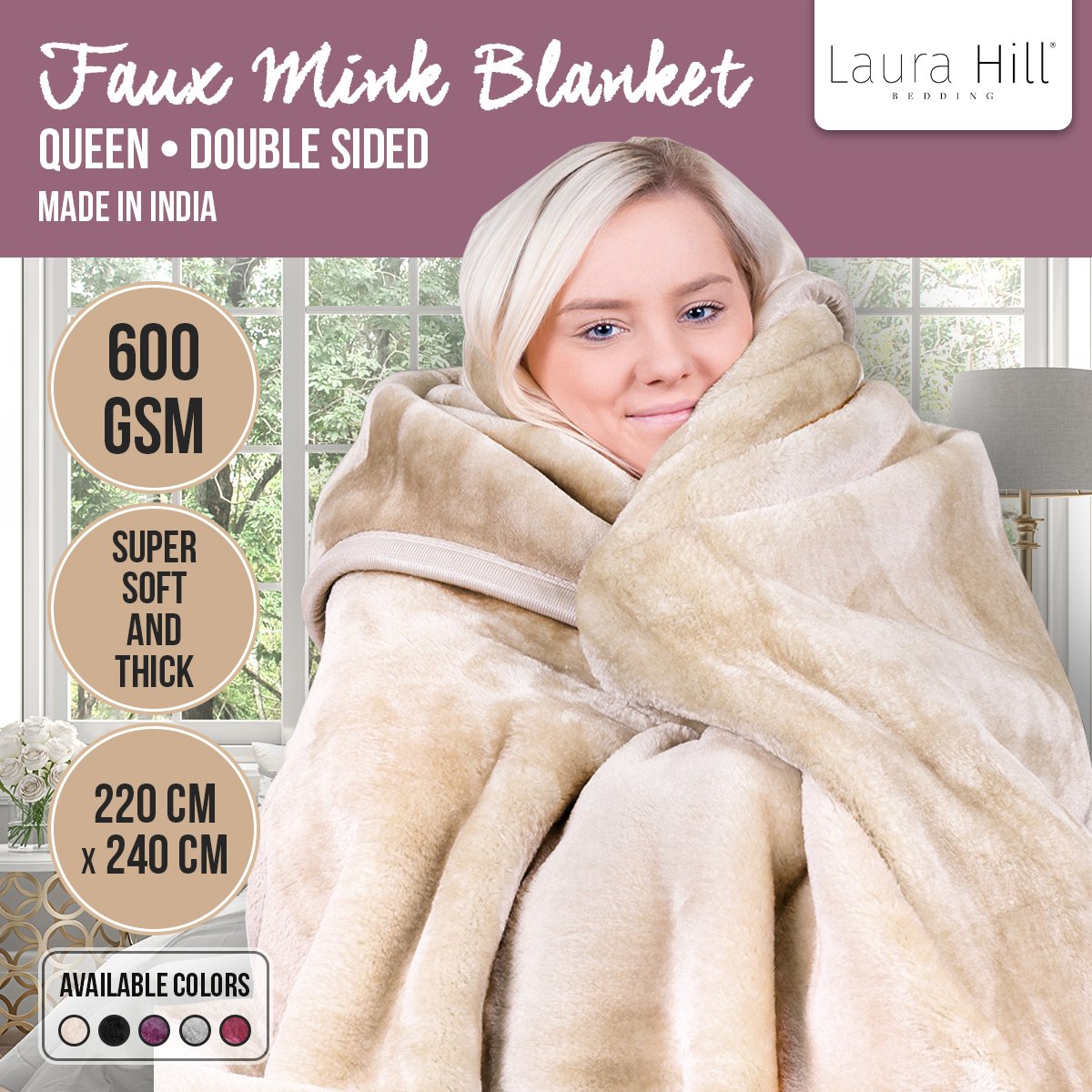 Mink Blanket Double Sided 600GSM Queen Size Beige