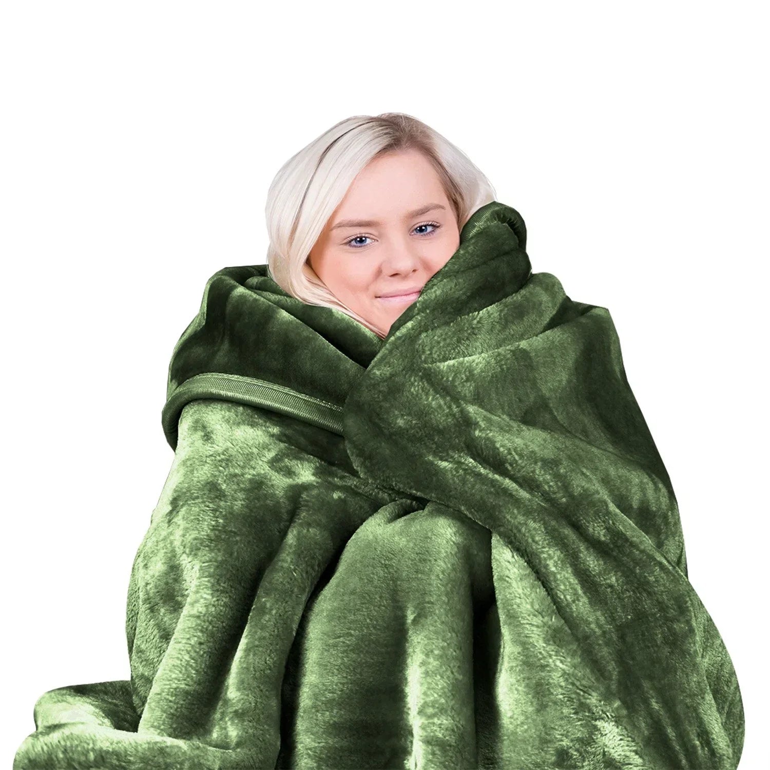 600gsm Faux Mink Blanket Queen Size Double-sided Throw Rug Large Super Luxurious Soft - Green