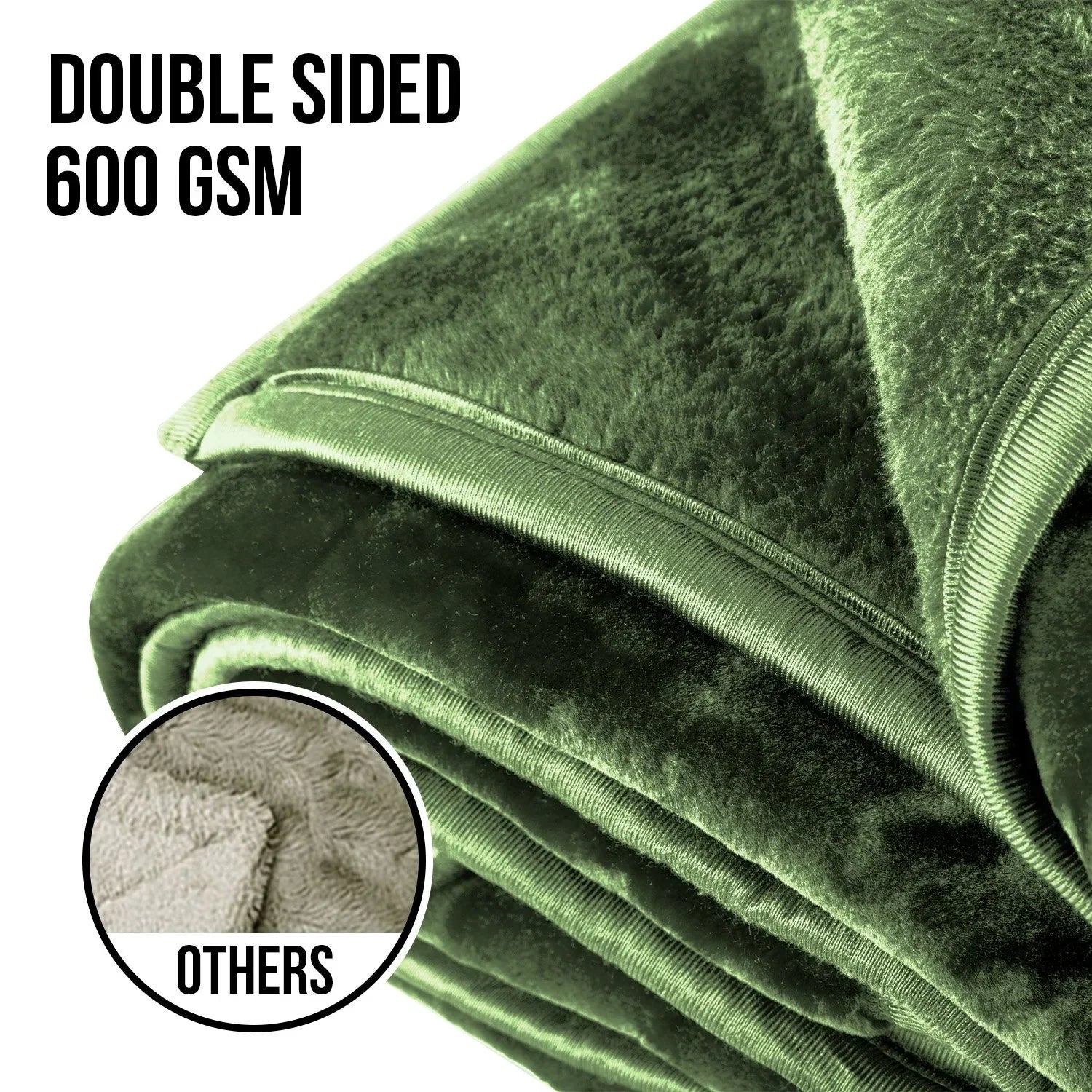 600gsm Faux Mink Blanket Queen Size Double-sided Throw Rug Large Super Luxurious Soft - Green