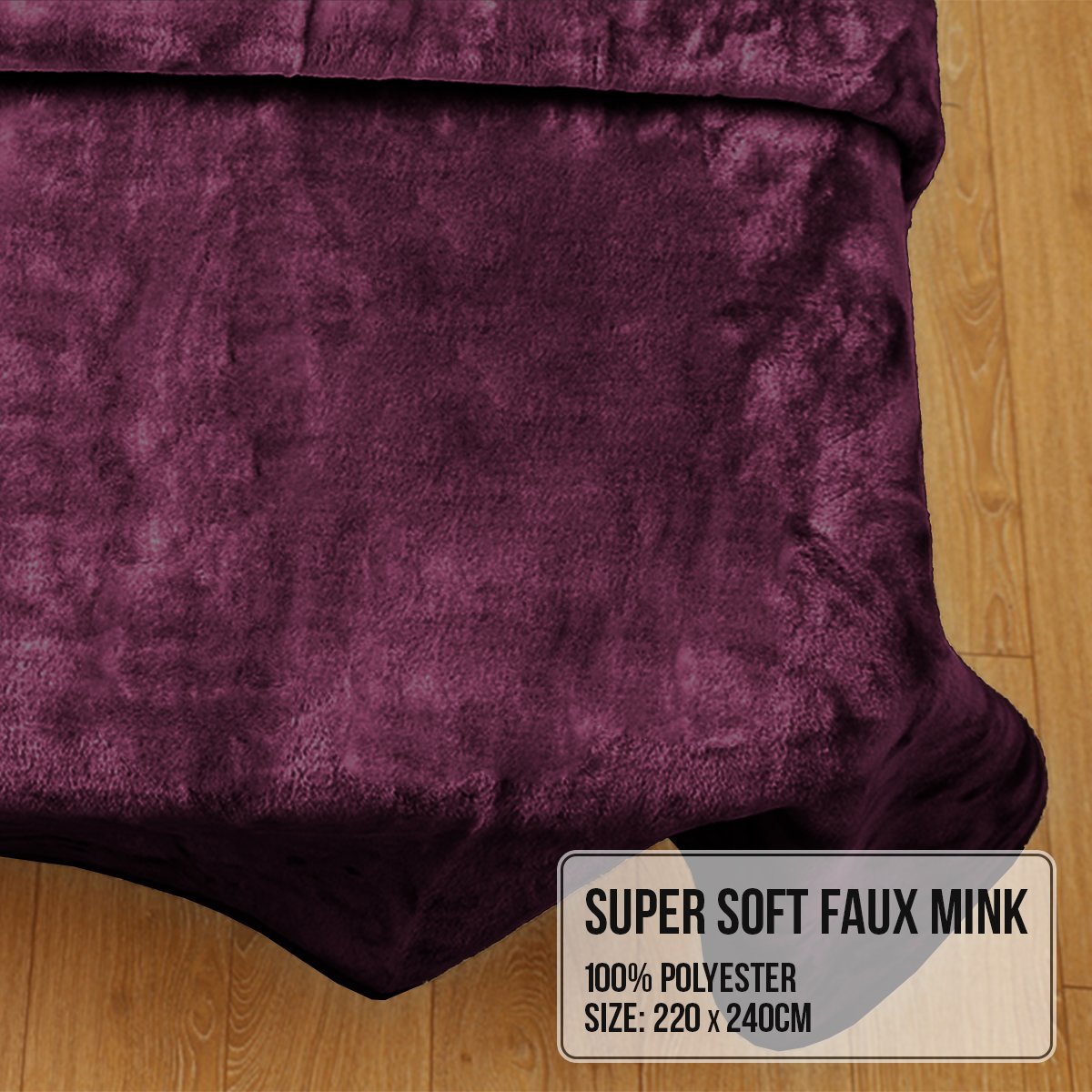 Double-sided Large 220 X 240cm Faux Mink Throw Rug Blanket 800-gsm Heavy - Purple