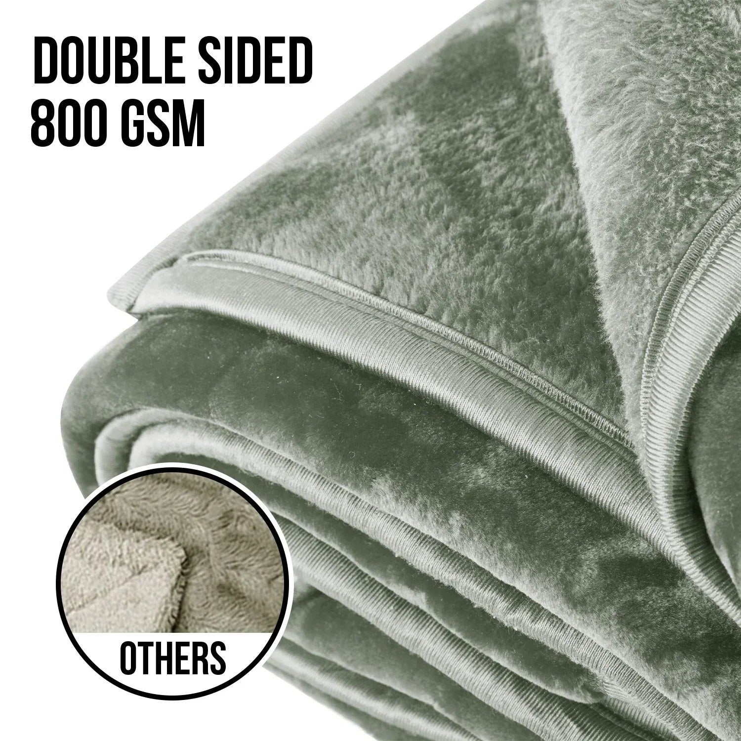 800-GSM Mink Blanket Queen Size Double-Sided Soft Plush Bed Faux Throw Rug 220 X 240cm Heavy Sage