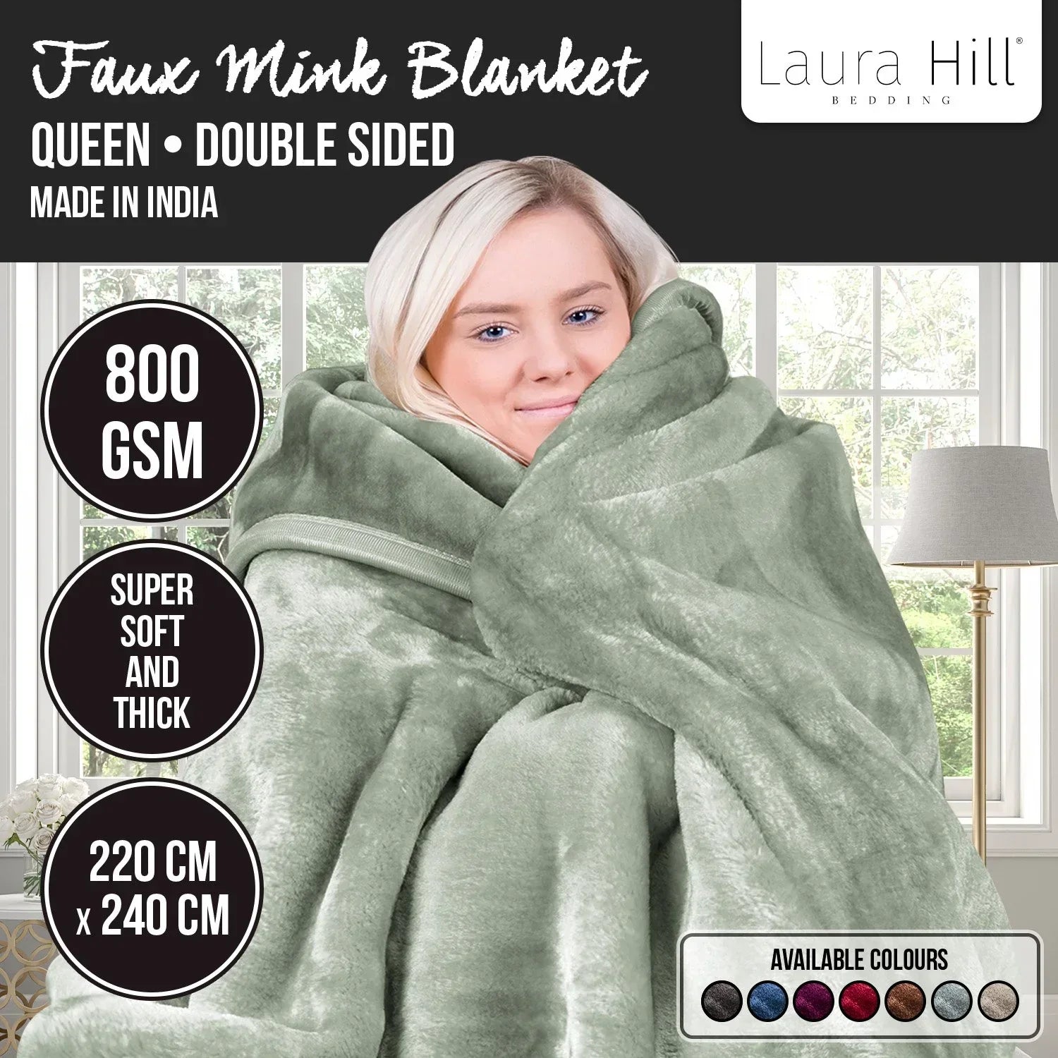 800-GSM Mink Blanket Queen Size Double-Sided Soft Plush Bed Faux Throw Rug 220 X 240cm Heavy Sage