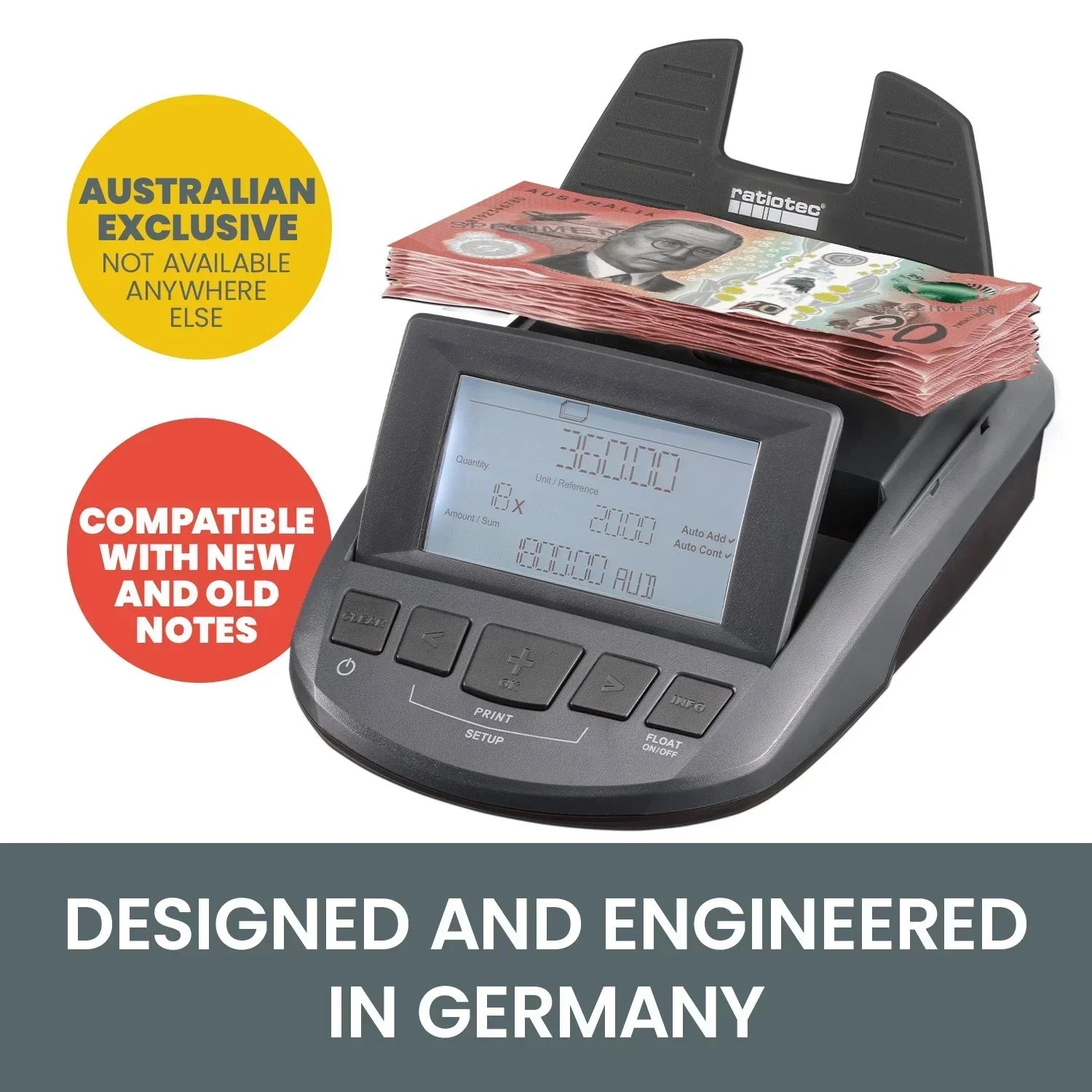 Digital Coin Note Money Counter Currency Scales Australian Notes Portable - Made In Germany